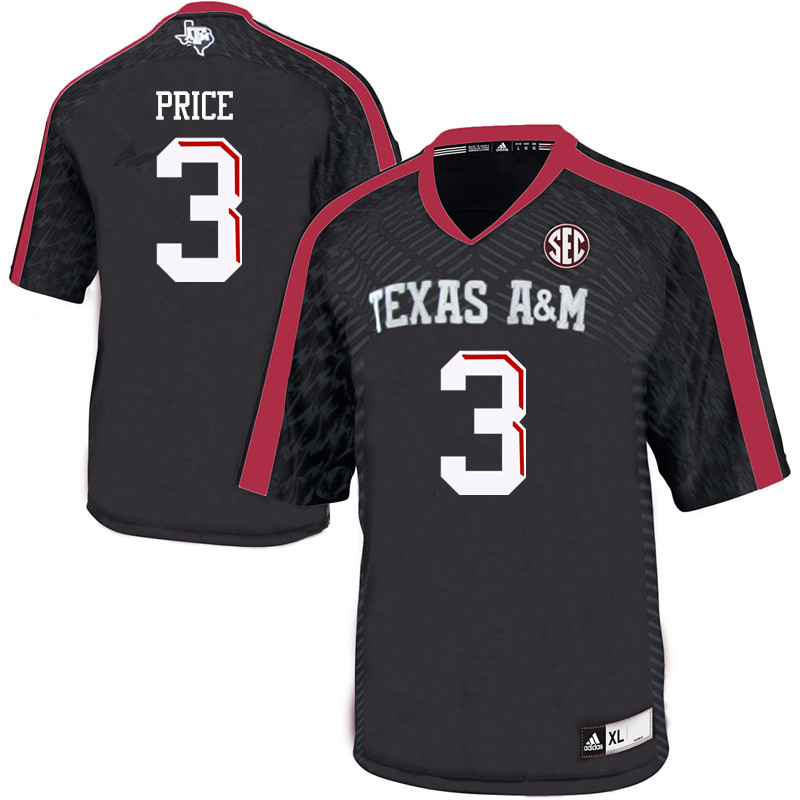 Men #3 Devin Price Texas A&M Aggies College Football Jerseys Sale-Black - Click Image to Close